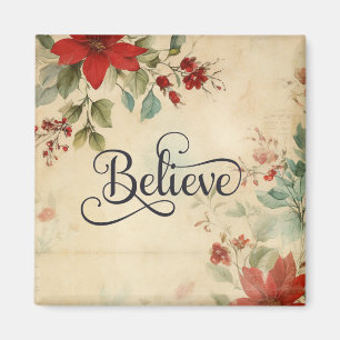 "Tro" Vintage Red Poinsettia Blommigt jul Magnet