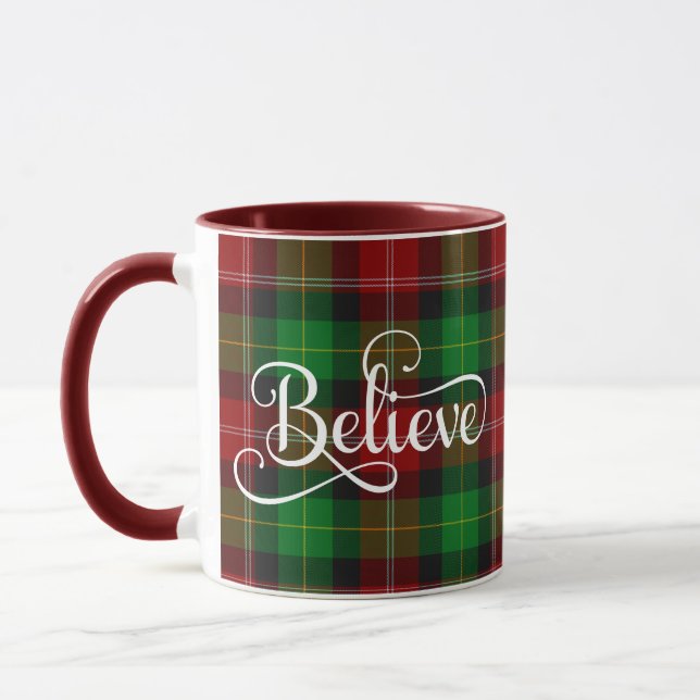 Tro White Script Red Grönt Scottish Tartan Mugg (Vänster)