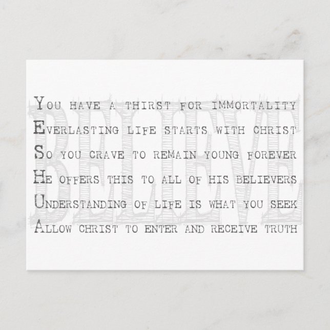 Tro Yeshua. kristen Vykort (Framsida)