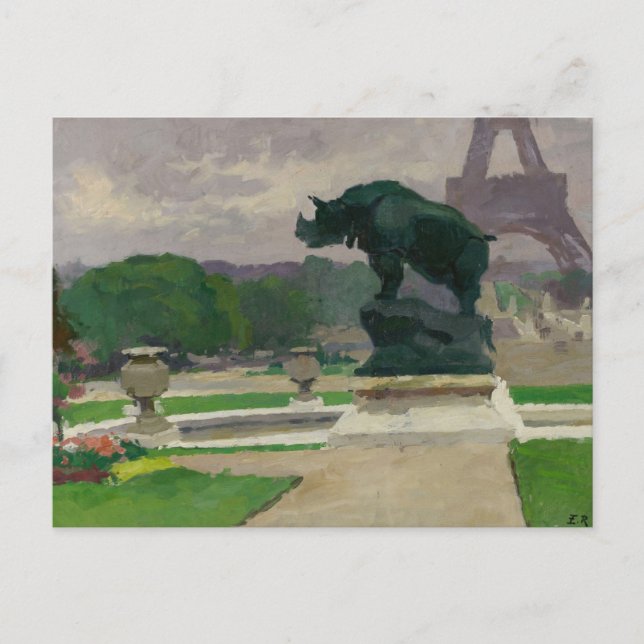 Trocadero Gardens och Rhinoceros av Jacquemart Vykort (Framsida)