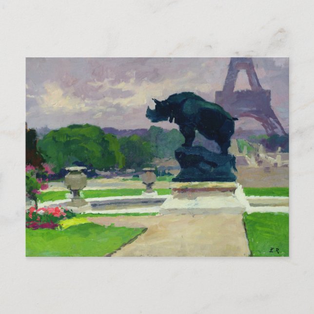 Trocadero Gardens och Rhinoceros av Jacquemart Vykort (Framsida)