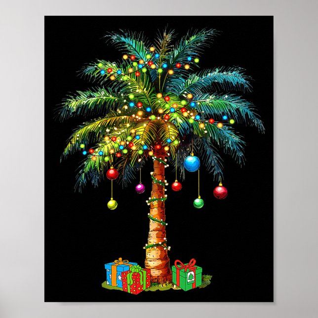 Trocal Christmas Hawaiian Santa Xmas Lights Palm T Poster (Framsidan)