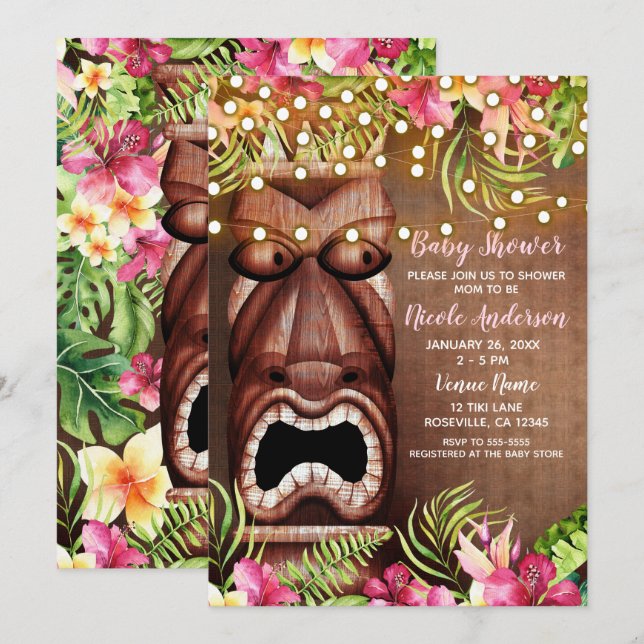 Troden Hawaiian Tiki Luau, sommarbabystövel Inbjudningar (Fram/baksida)