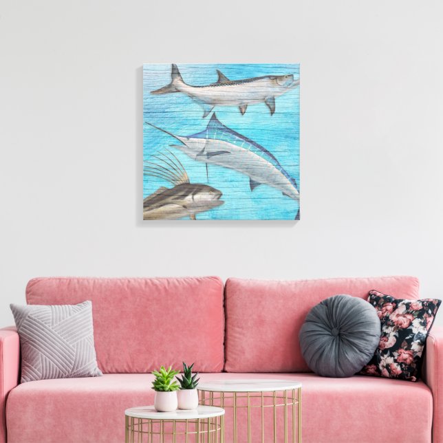 Trofé Saltvattenfisk Tarpon Hanfisk Marlin Canvastryck (Insitu (Vardagsrum))