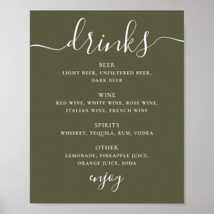 Trög Olivgrön Bröllopsbar Modern Dryckesmeny Poster