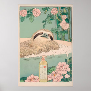 Trögdjur i badkar Ukiyo-e tryck Japandi badrum