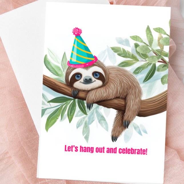 Trögdjur Kort "Låt Oss Hänga och Fira" (Cute Sloth Blank Greeting Card)