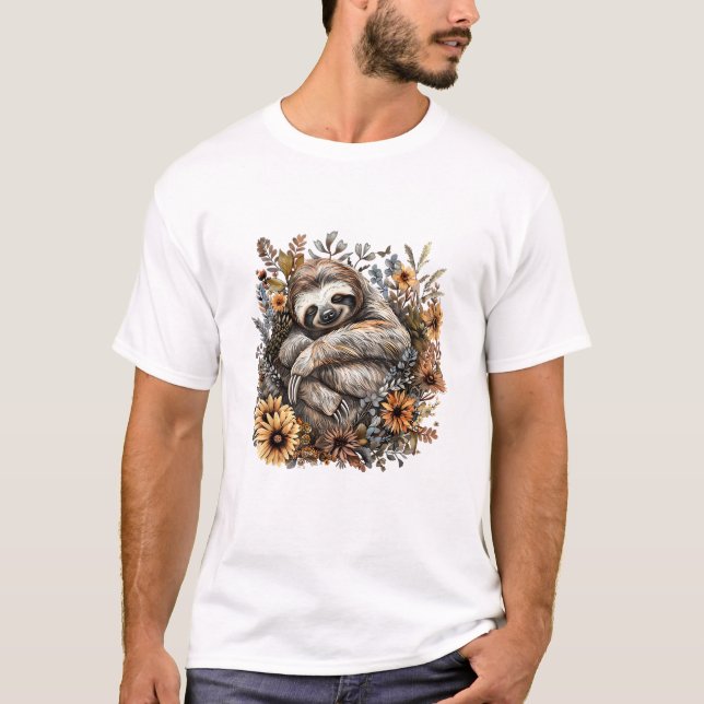 Trögdjur Sovande Blommig Sömnig Trögdjur Sover Söm T Shirt (Framsida)
