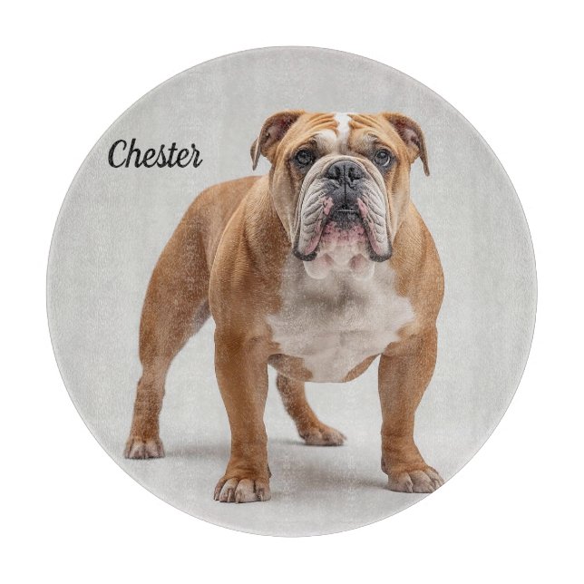 Trogenlig Bulldog Personlig Rund Glas Skärbräda (Framsidan)