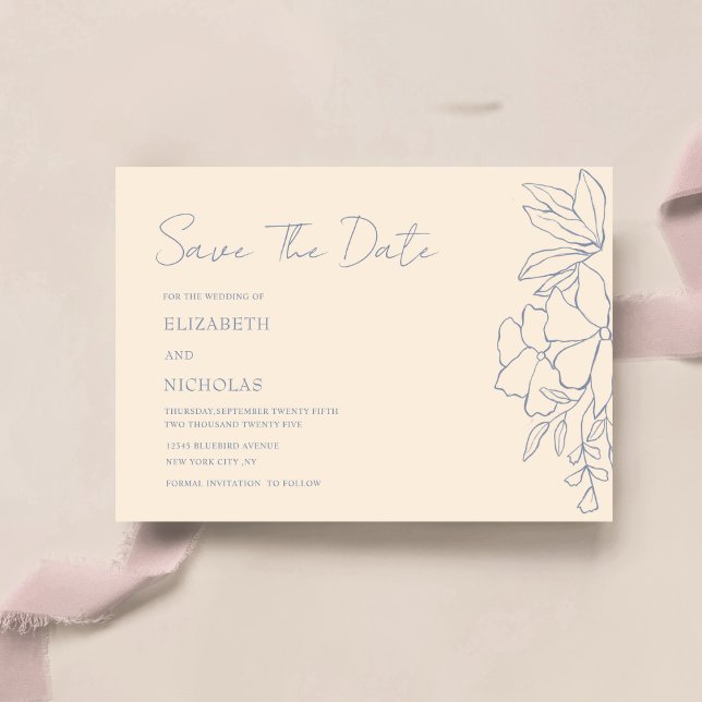 Tröghetsblå och läsk blommigt klassisk spara datum datumet (Skapare uppladdad)