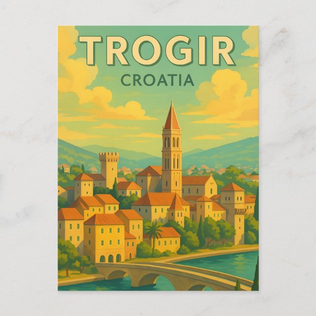 Trogir Kroatien Vintage resor Poster vykort (Framsida)