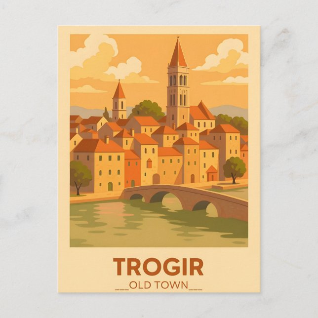 Trogir Kroatien Vintage resor Poster vykort (Framsida)