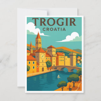Trogir Kroatien Vintage resor Poster vykort