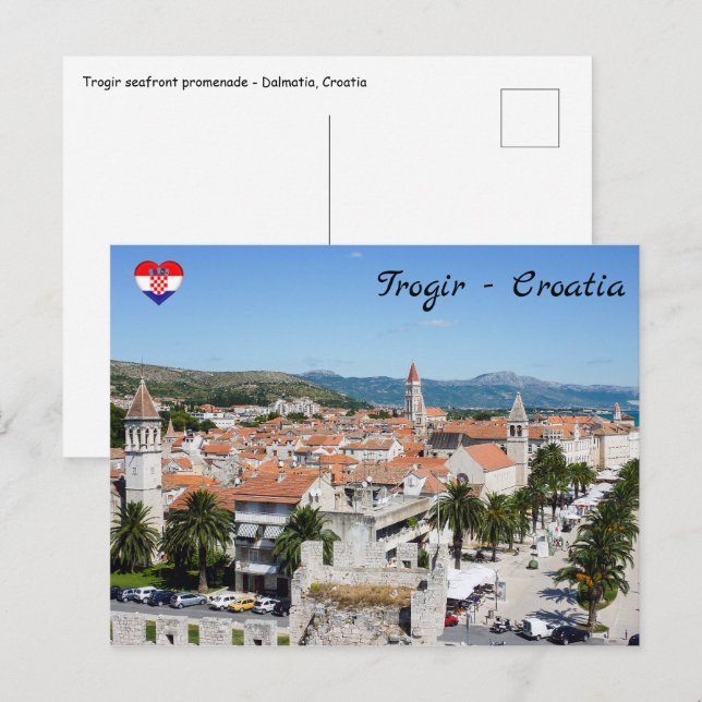 Trogir-promenad - Dalmatien, Kroatien Vykort (Fram/baksida)