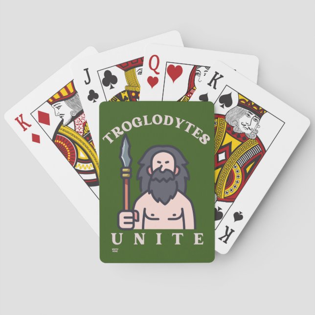 "TROGLODYTES UNITE", lustig grottman i stenåldern Casinokort (Baksidan)