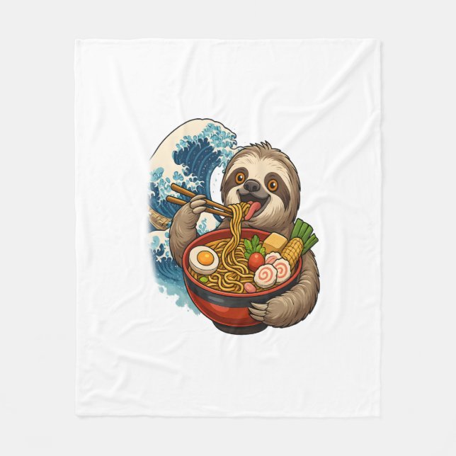 Trögt djur äter japansk Ramen Fleecefilt (Framsidan)