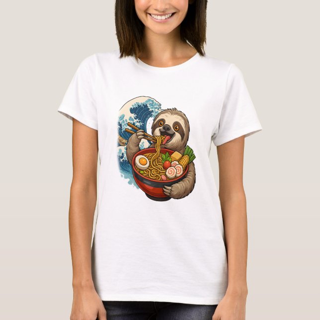 Trögt djur äter japansk ramen t shirt (Framsida)