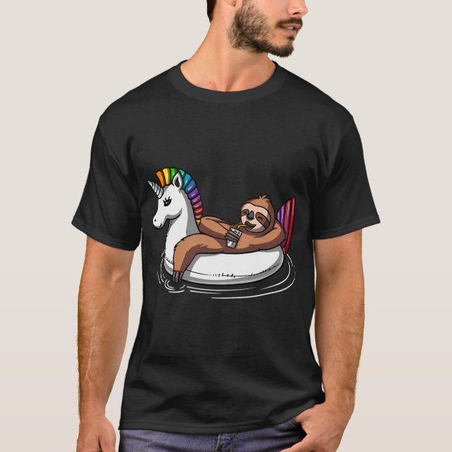 Trögt djur ridande enhörning flotte t shirt (Framsida)