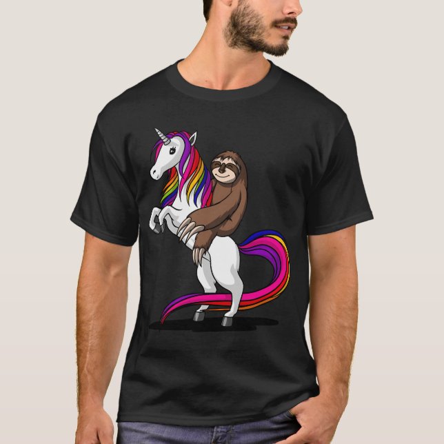 Trögt djur ridande enhörning t shirt (Framsida)