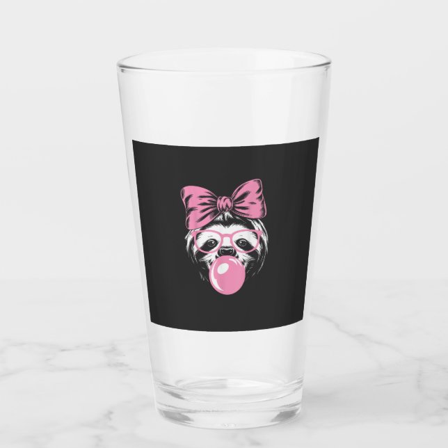 Trögt djur som bär glasögon och blåser rosa bubbel glaskopp (Framsida)