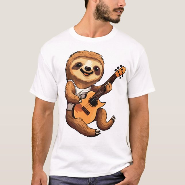 Trögt djur som håller gitarr jultomte mössa t shirt (Framsida)