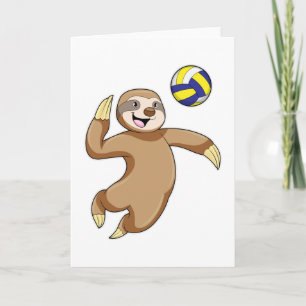 Trögt djur som volleybollspelare med volleyboll kort