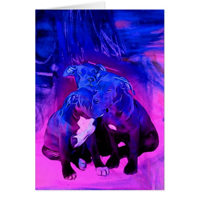 Trohopp & välgörenhet, missbrukade groptjurhundar hälsningskort (Framsidan)