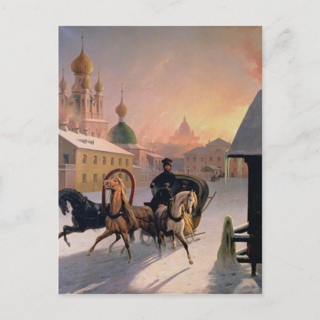 Troika på gatan i St Petersburg, 1850-talet Vykort (Framsida)