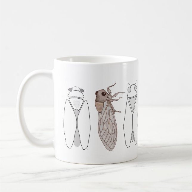 Trois cigales de Provence dessin au trait. Kaffemugg (Vänster)