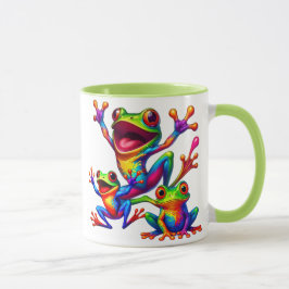 Trois grenouilles joyeuses aux couleurs éclatantes mugg