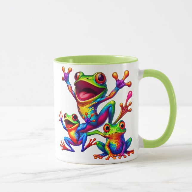 Trois grenouilles joyeuses aux couleurs éclatantes mugg (Höger)