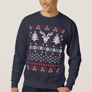 Tröja för Pullover för julPIXELtröja: Red/W Långärmad Tröja