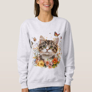 Tröja med söt kattunge med blommor