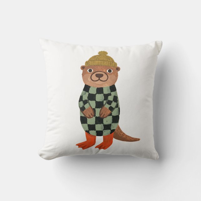 Tröja med utter som bär mössa kastkudde kudde (Framsida)