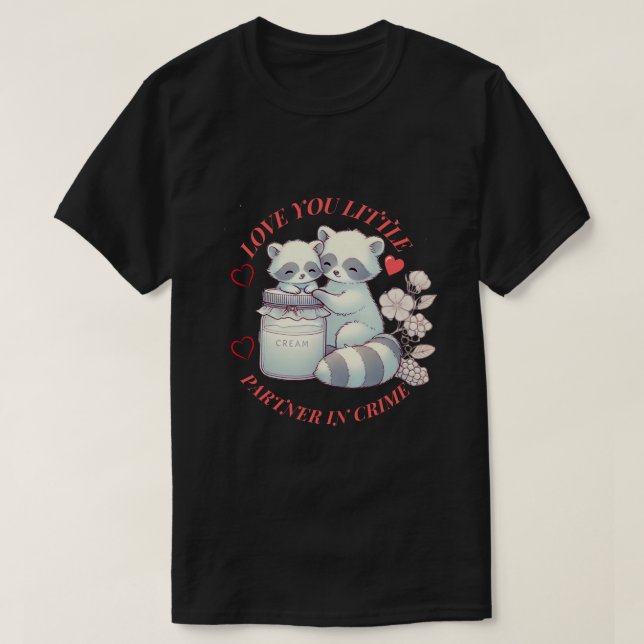 Tröja rund hals Love Raccoons, retro t-shirt  (Design framsida)