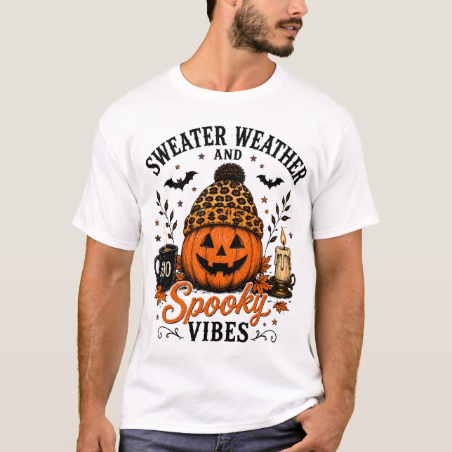 Tröja Väder och Kusliga Vibrationer Halloween T-Sh (Framsida)