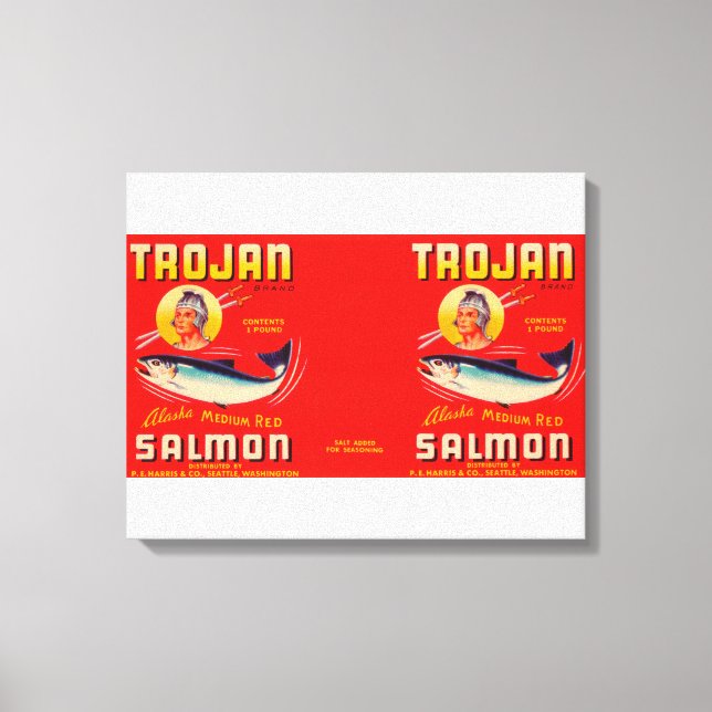 Trojan Brand Salmon Label- Red Canvastryck (Framsida)