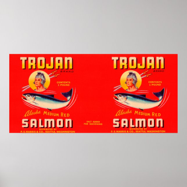 Trojan Brand Salmon Label- Red Poster (Framsidan)
