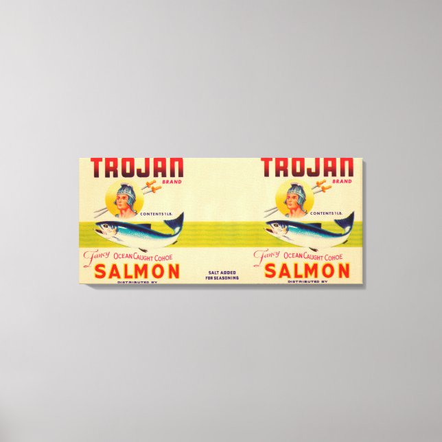 Trojan Brand Salmon Label-White Canvastryck (Framsida)