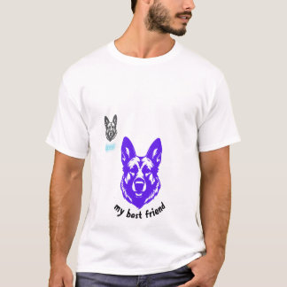 Trojansk tysk schäferhundhuvud lila grafisk t-shir t shirt