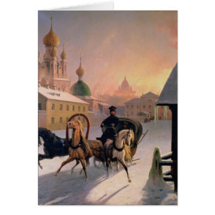 Trojka på gatan i St. Petersburg, 1850-talet Hälsningskort