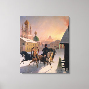 Trojka på gatan i St Petersburg, 1850s Canvastryck