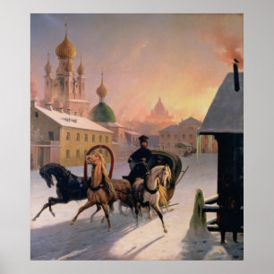Trojka på gatan i St Petersburg, 1850s Poster
