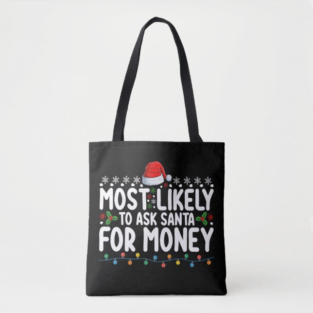 Troligast att be tomten om pengar jul tygkasse (Framsida)