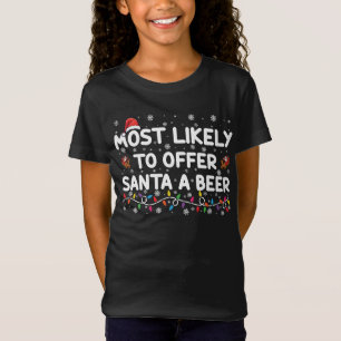 Troligast att bjuda tomten på en öl julbelysning t shirt