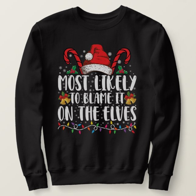 Troligast att skylla på tomtenar jul lång ärmad tröja (Design framsida)