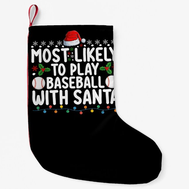 Troligast att spela baseboll med Santa jul Liten Julstrumpa (Framsidan)