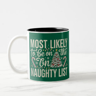 Troligast att vara på den naughty listan jul Två-Tonad mugg