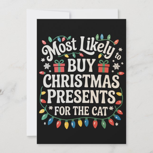 Troligen köper julklappar till katten julkort (Framsida)