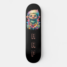 *~* Troll AP89 Hippie Neon Black Initialer Flower Mini Skateboard Bräda 18,5 Cm